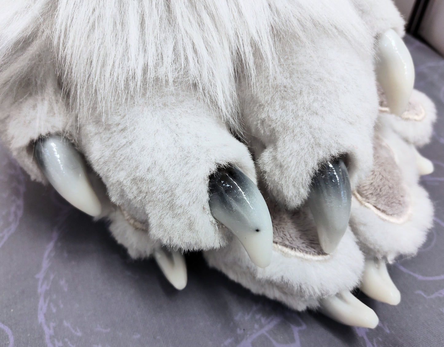 Grey Faux Fur Cat Paw Gloves with Resin Claws