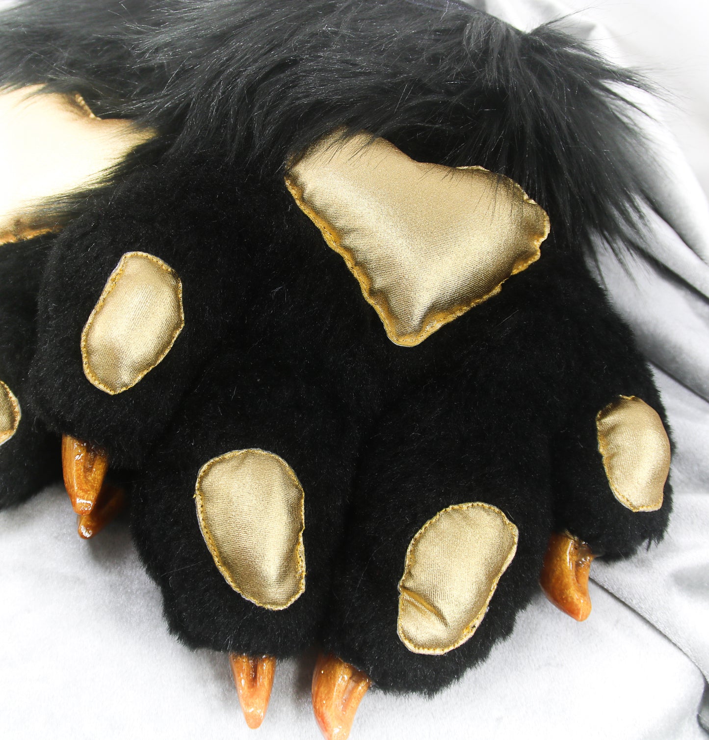 Black and Gold Faux Fur Cat Paw Gloves with Resin Claws