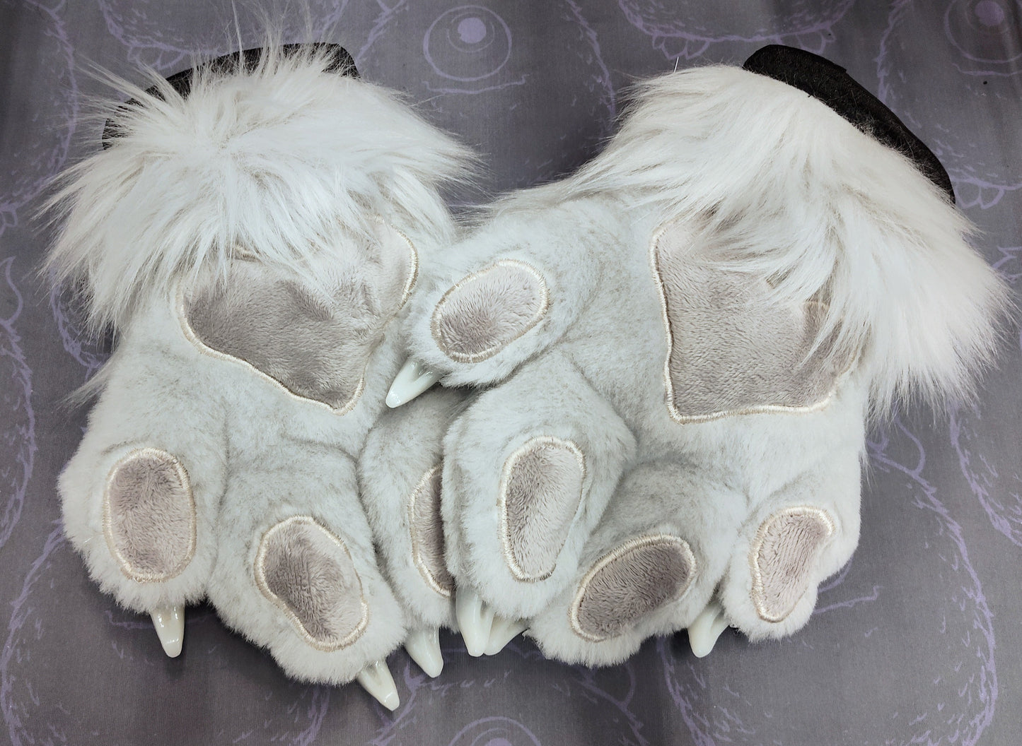 Grey Faux Fur Cat Paw Gloves with Resin Claws