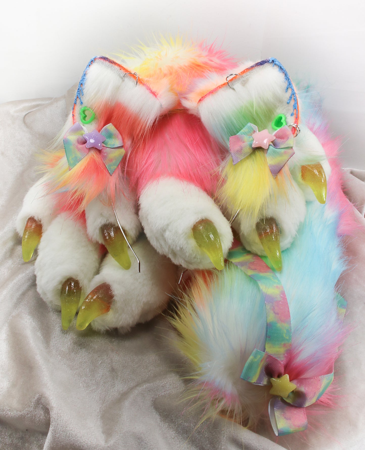 Rainbow and White Faux Fur Kitten Set