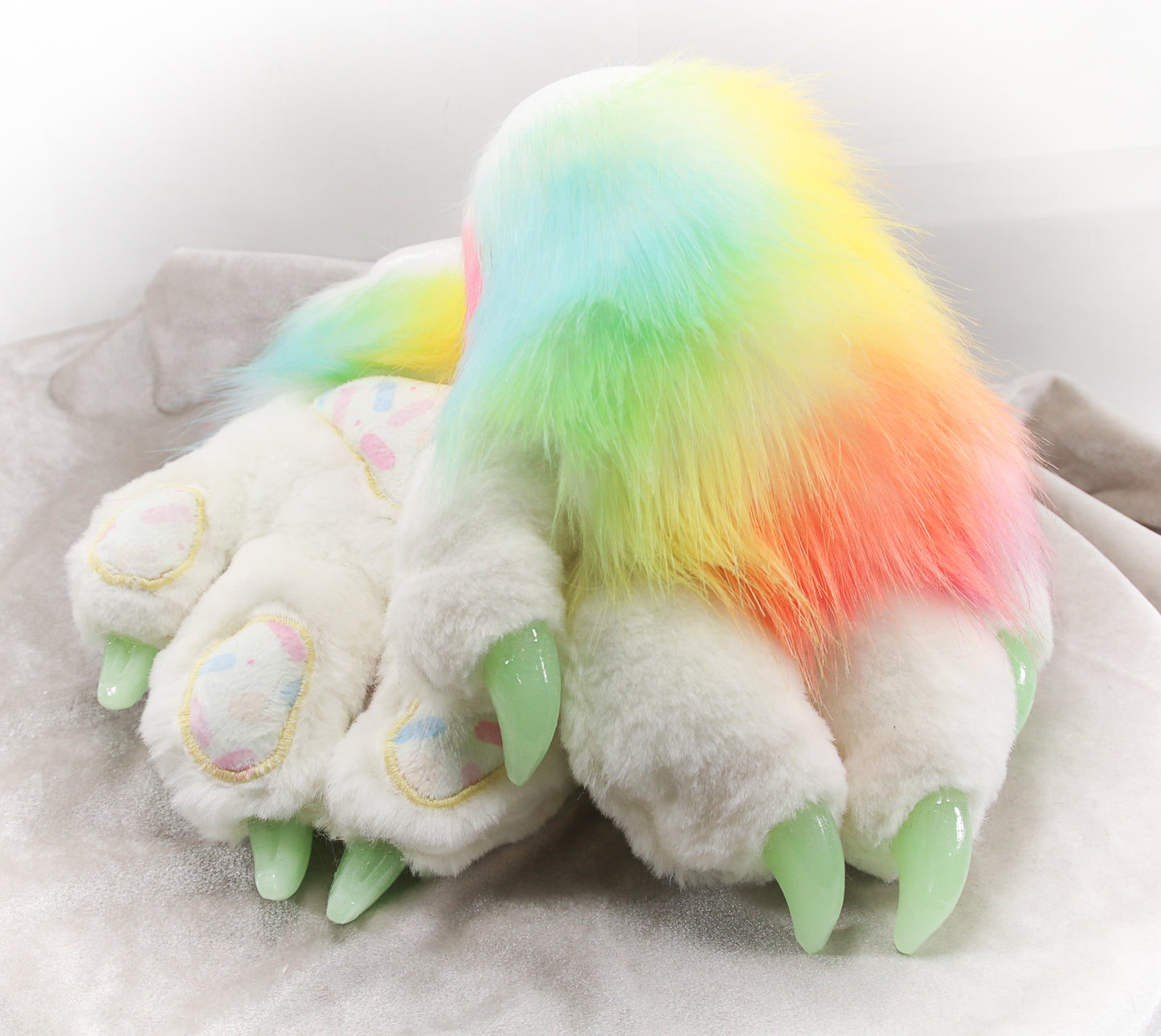 Soft Rainbow and White Faux Fur Kitten Set