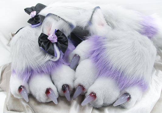 Grey, Lavender and White Faux Fur Kitten Set