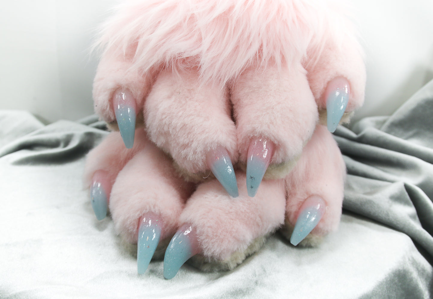 Cupcake Pink and Blue Faux Fur Cat Paw Gloves with Resin Claws