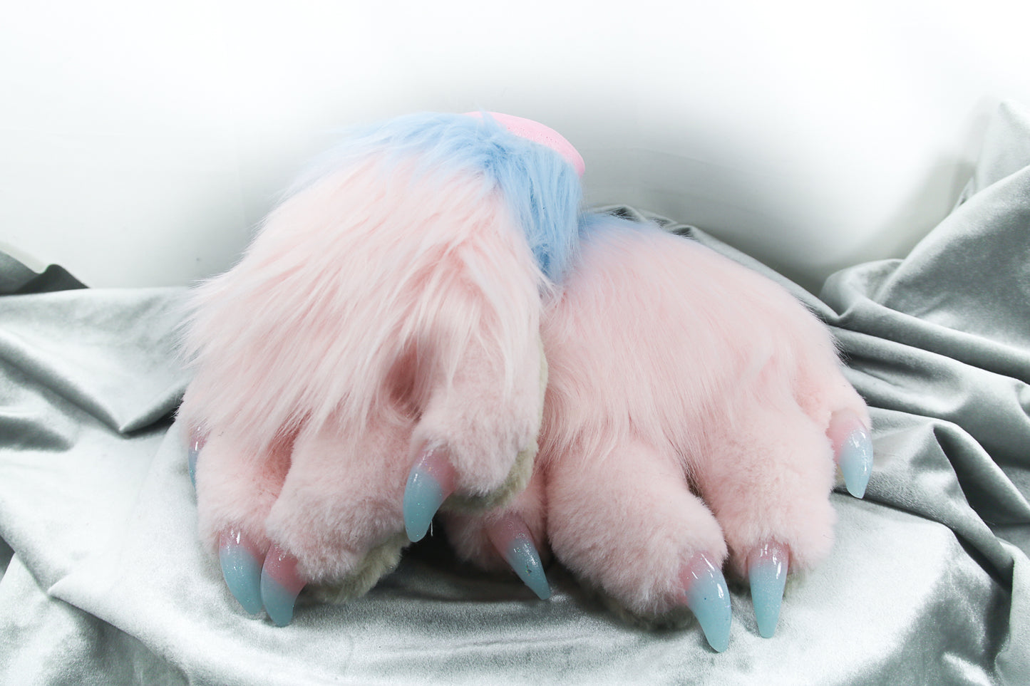 Cupcake Pink and Blue Faux Fur Cat Paw Gloves with Resin Claws