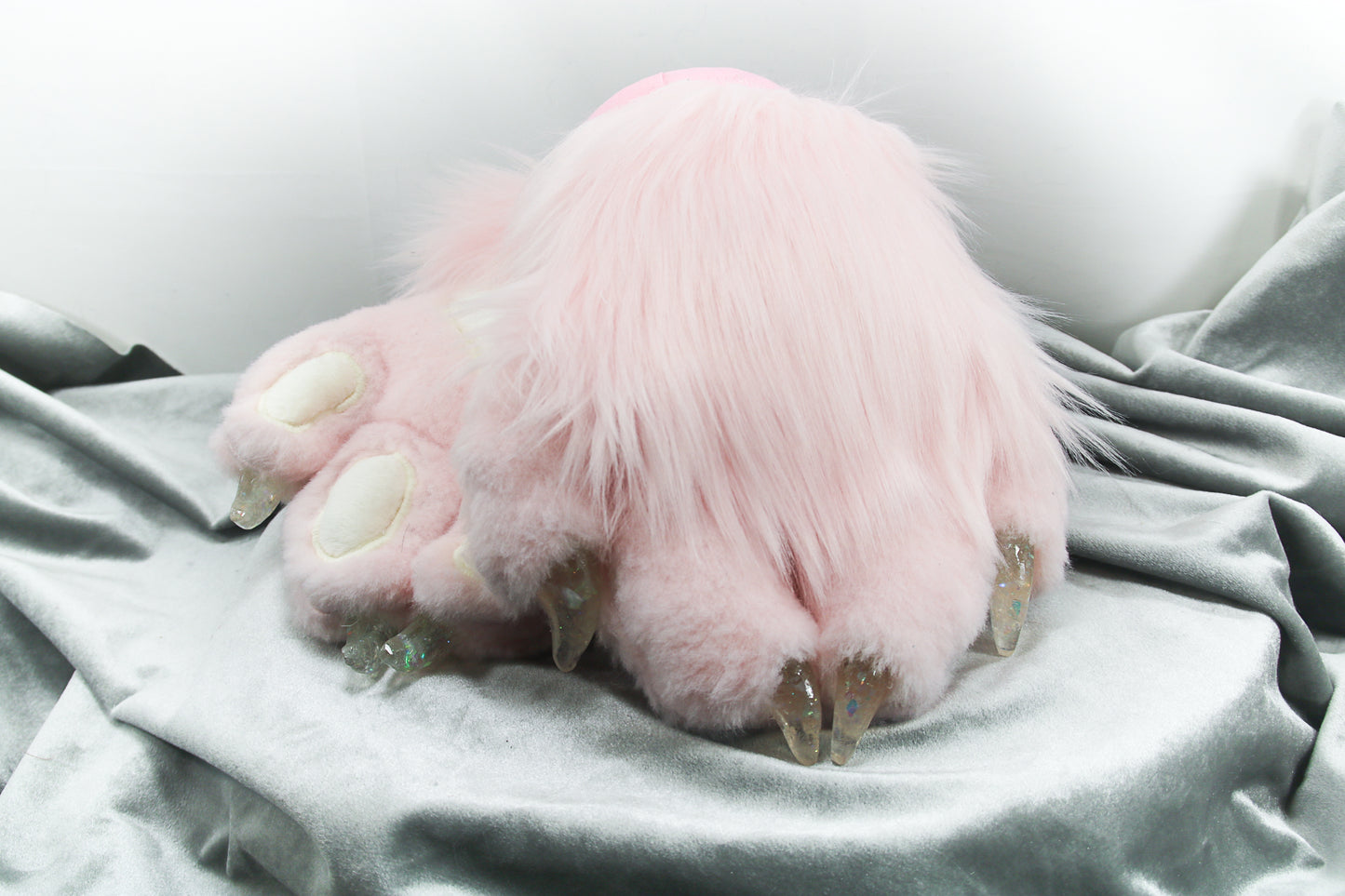Pink and Cream Faux Fur Cat Paw Gloves with Resin Claws
