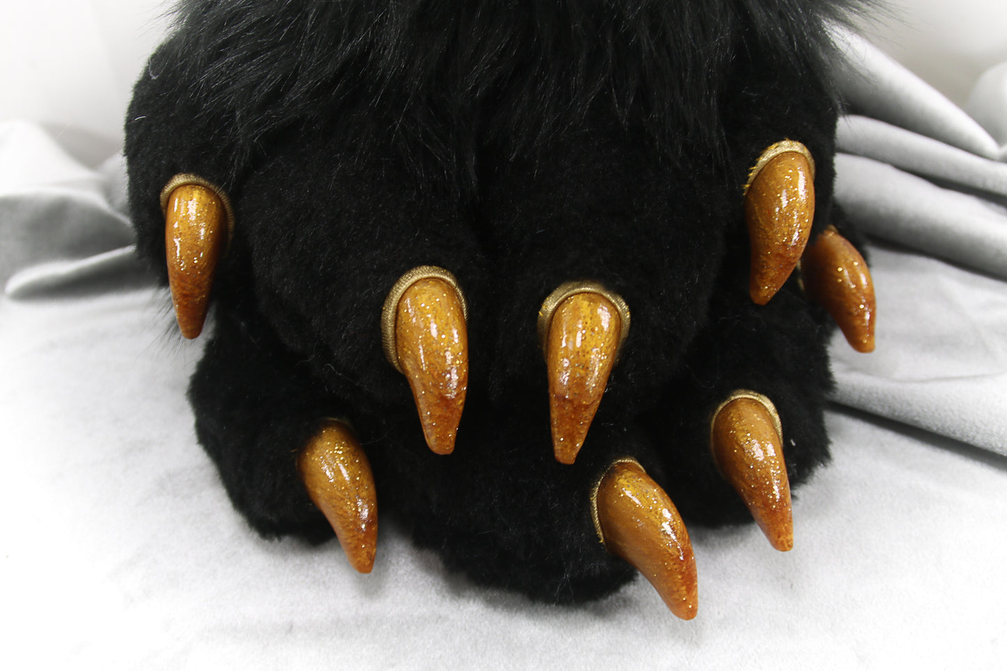 Black and Gold Faux Fur Cat Paw Gloves with Resin Claws
