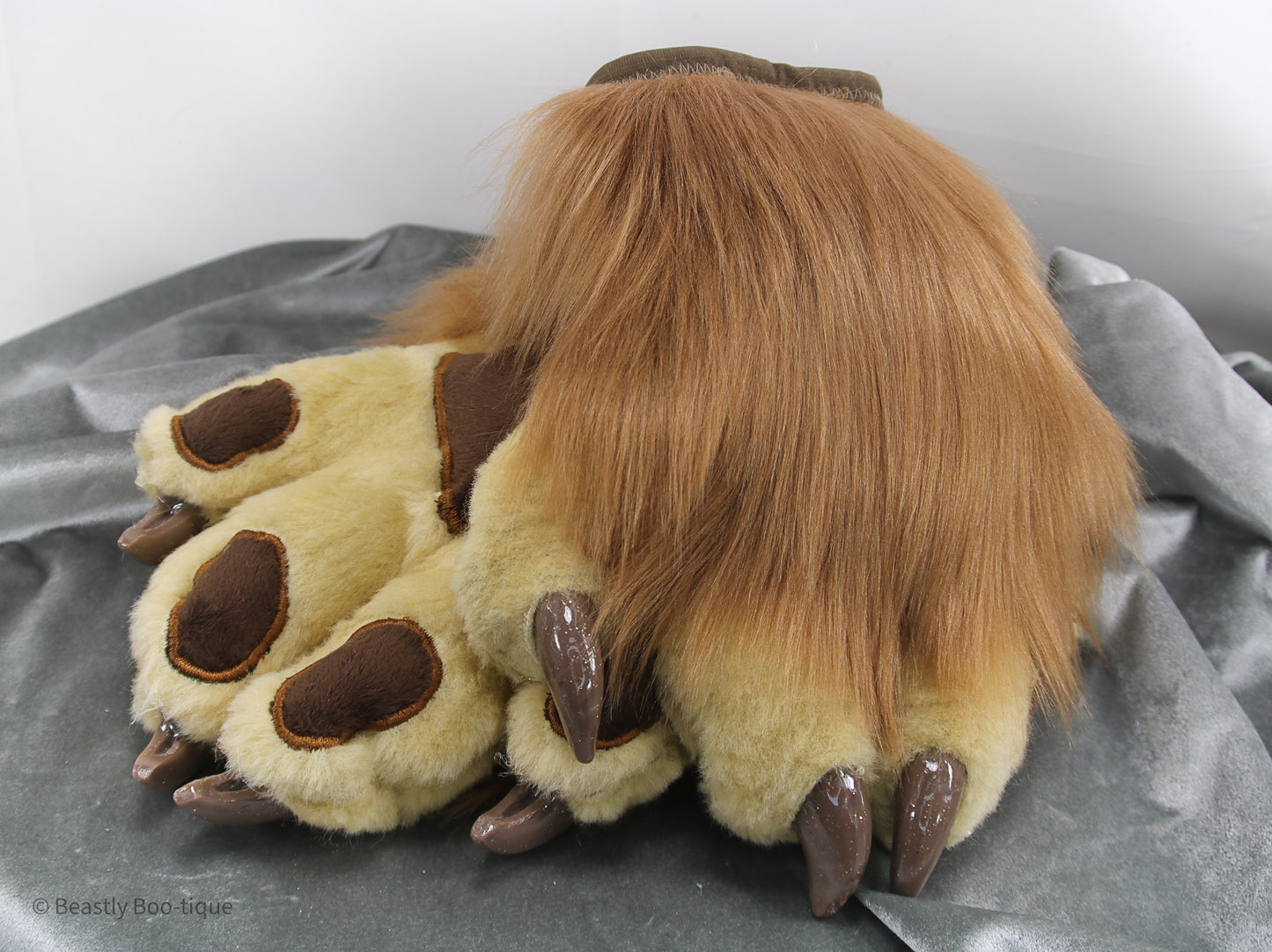 Light Brown and Tan Faux Fur Cat Paw Gloves with Resin Claws