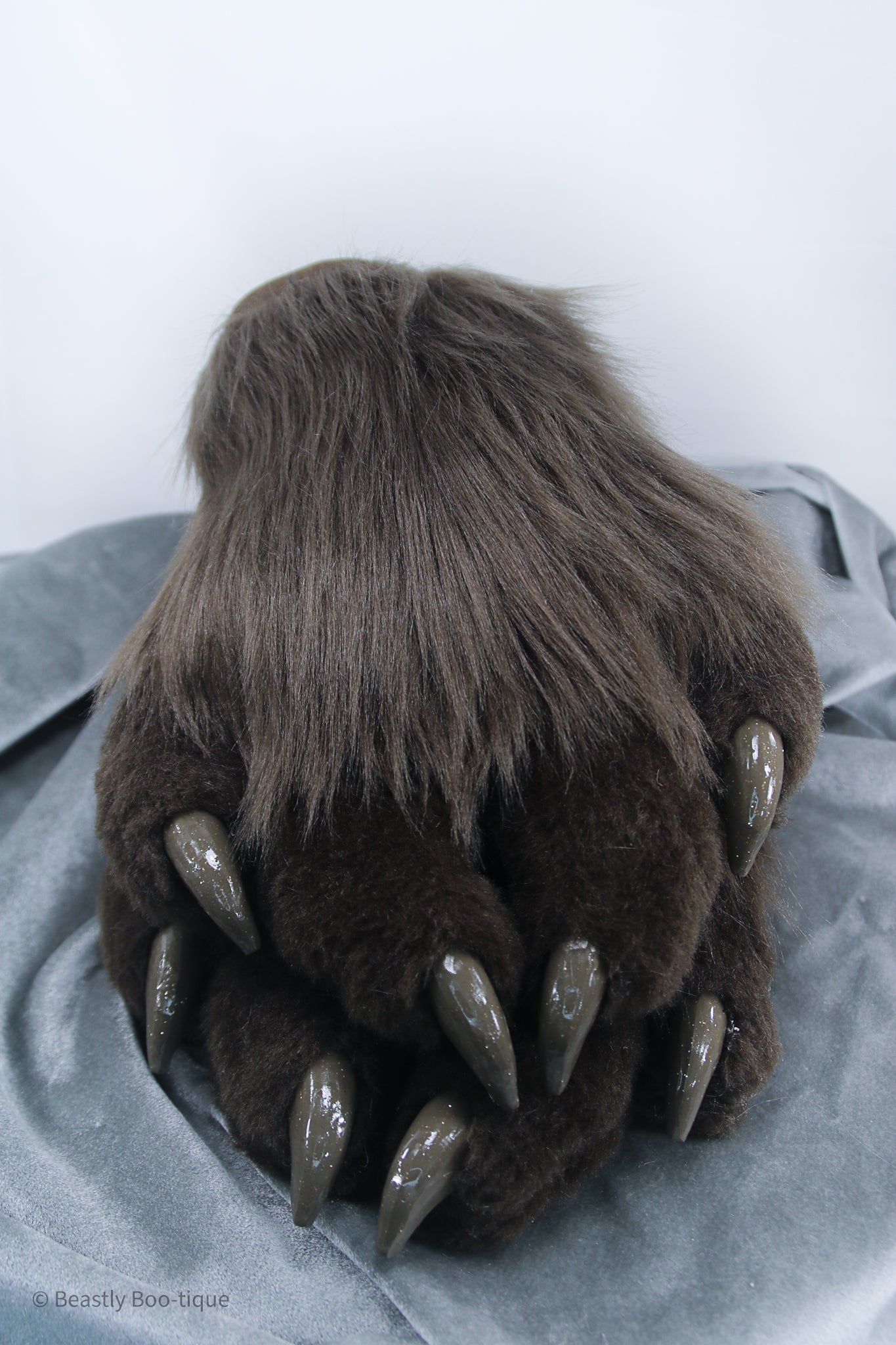 Dark Brown Faux Fur Cat Paw Gloves with Resin Claws