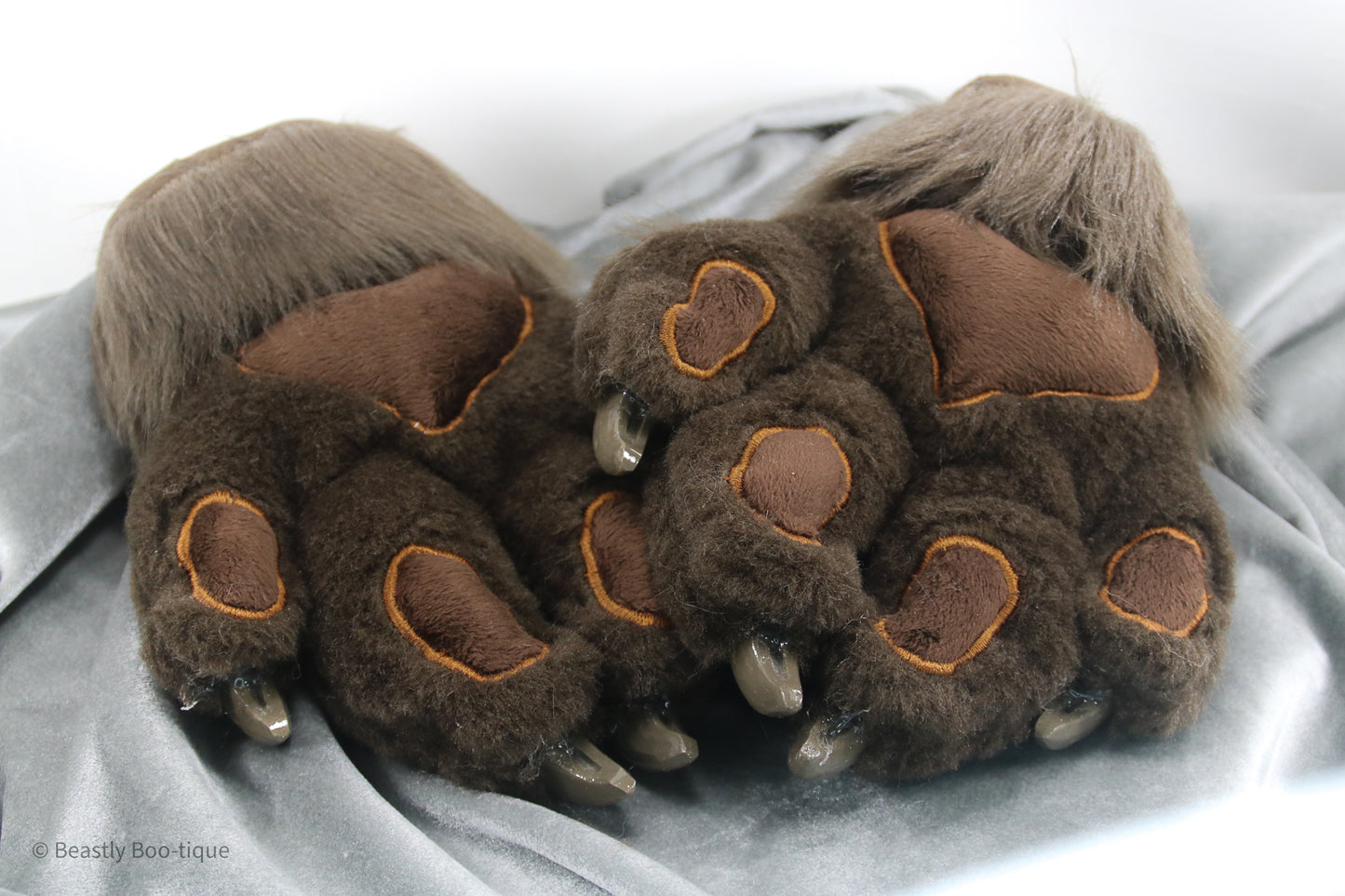 Dark Brown Faux Fur Cat Paw Gloves with Resin Claws