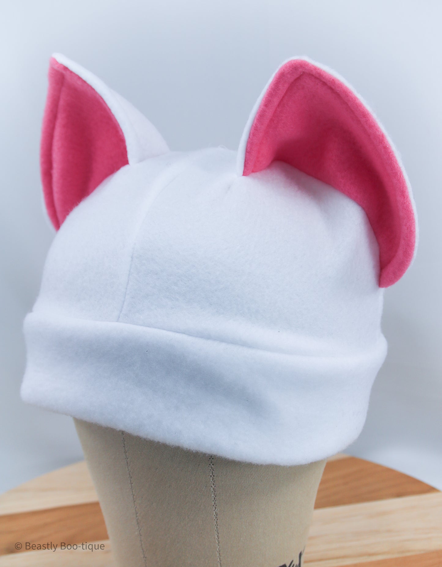 Pink and White Cat Ear Hat